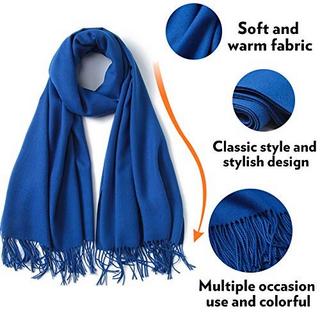 Only-bags.store  Écharpe chaude hiver automne en coton uni avec glands/franges, plus de 40 couleurs unies et à carreaux Pashmina xl écharpes bleu roi 