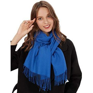 Écharpe chaude hiver automne en coton uni avec glands/franges, plus de 40 couleurs unies et à carreaux Pashmina xl écharpes bleu roi