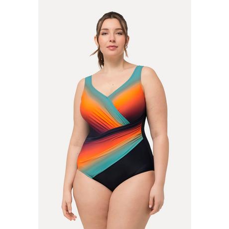 Ulla Popken  Maillot de bain à dégradé de couleurs, drapé et bonnets souples. Matière recyclée 