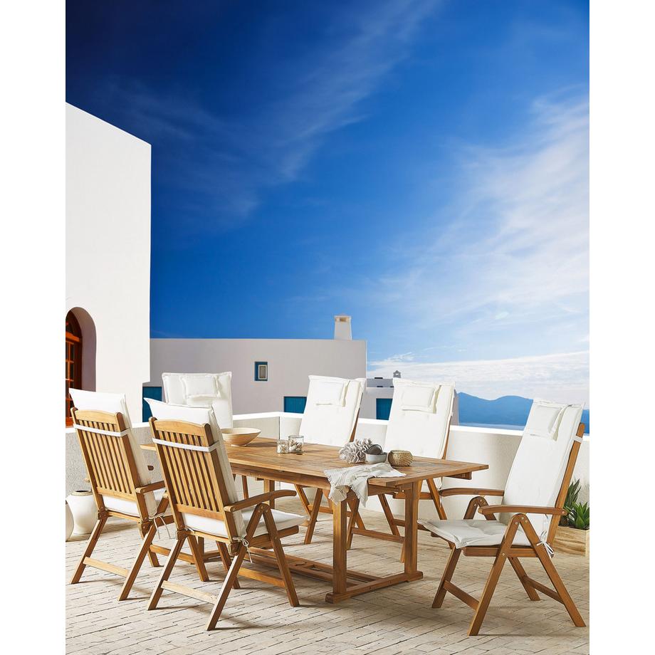 Beliani Lot de 6 chaises de jardin avec coussins en Acacia Traditionnel JAVA  