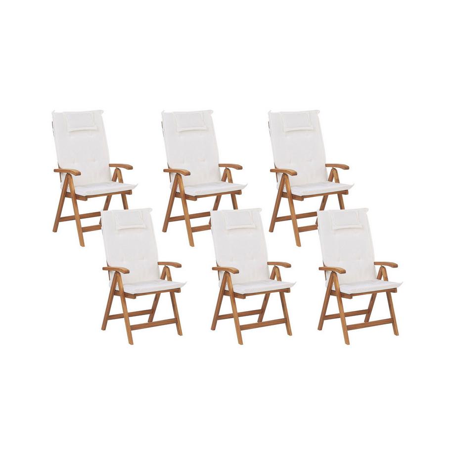 Beliani Lot de 6 chaises de jardin avec coussins en Acacia Traditionnel JAVA  