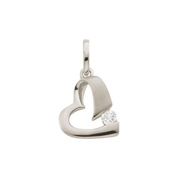 Pendentif coeur or blanc 750 diamant 0.06ct. 17x10mm