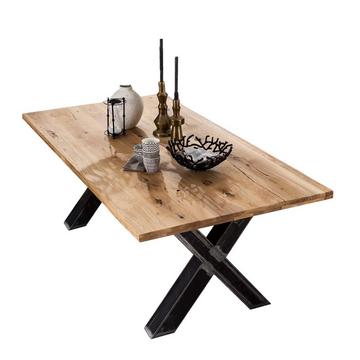 Massivholztisch 220x100 - Wildeiche geölt natur - Metall usedlook