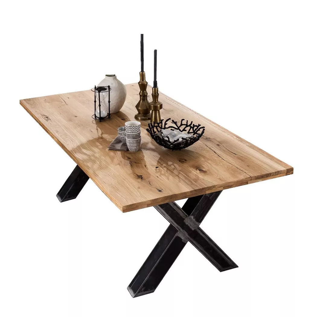 mutoni - Massivholztisch 220x100 - Wildeiche geölt natur - Metall usedlook, One Size, Multicolor