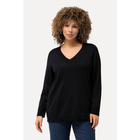 Ulla Popken  Pull col en V et manches longues, maille fine et confortable 