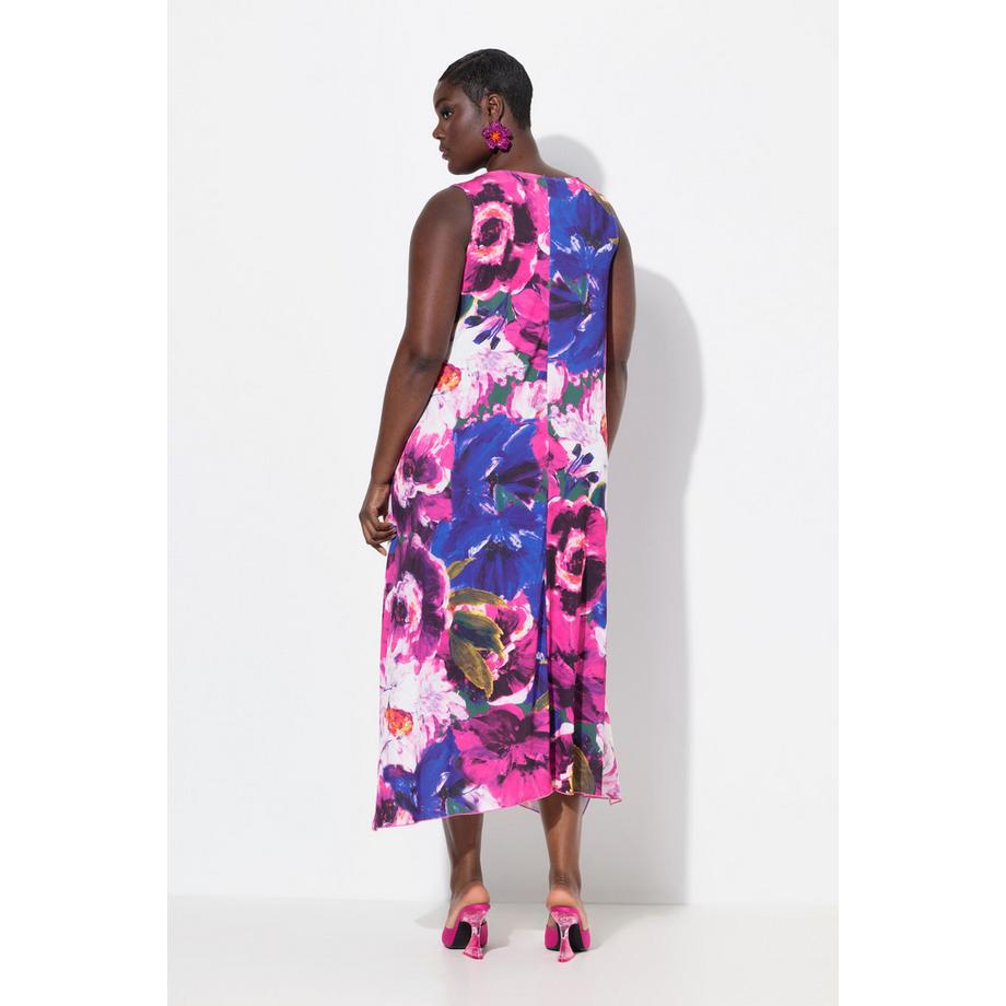 Ulla Popken Abito Midi Floreale Orlo Asimmetrico Girocollo Senza Maniche  