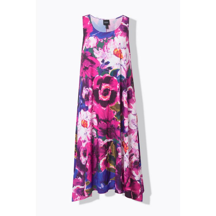 Ulla Popken Abito Midi Floreale Orlo Asimmetrico Girocollo Senza Maniche  