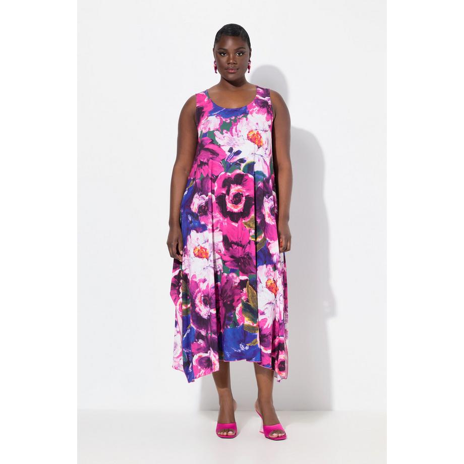 Ulla Popken Abito Midi Floreale Orlo Asimmetrico Girocollo Senza Maniche  