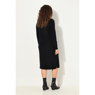Ulla Popken Abito Midi Jersey a Costine Cerniera Linea ad A Scollo a V Maniche Lunghe  