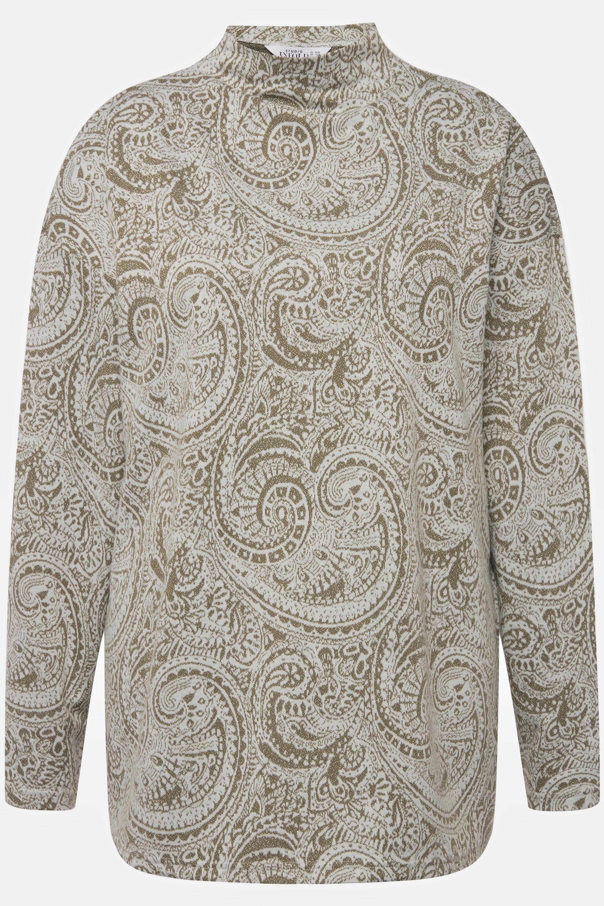 Studio Untold  Longsleeve, oversized, Glitter Paisley, Stehkragen, Seitenschlitze 