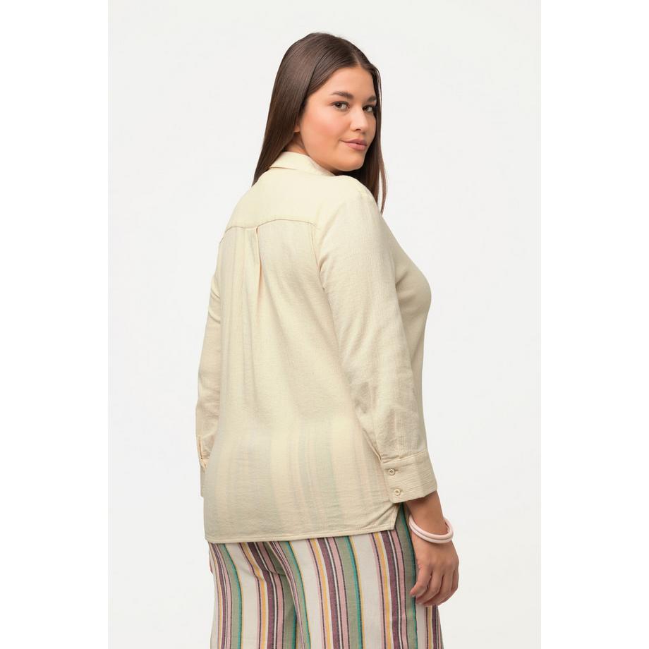 Ulla Popken Camicia testurizzata Collo camicia Maniche lunghe Cotone biologico  