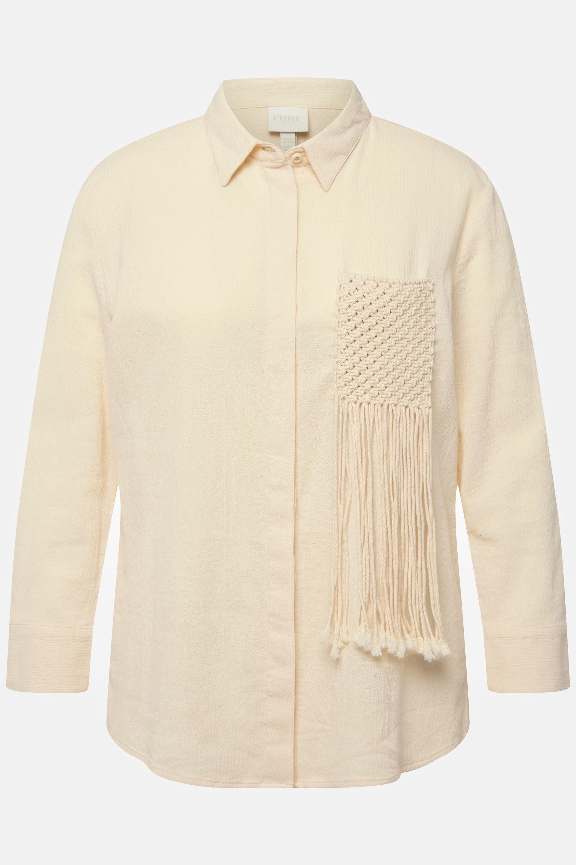 Ulla Popken  Camicia di cotone biologico con texture, collo da camicia e maniche lunghe 