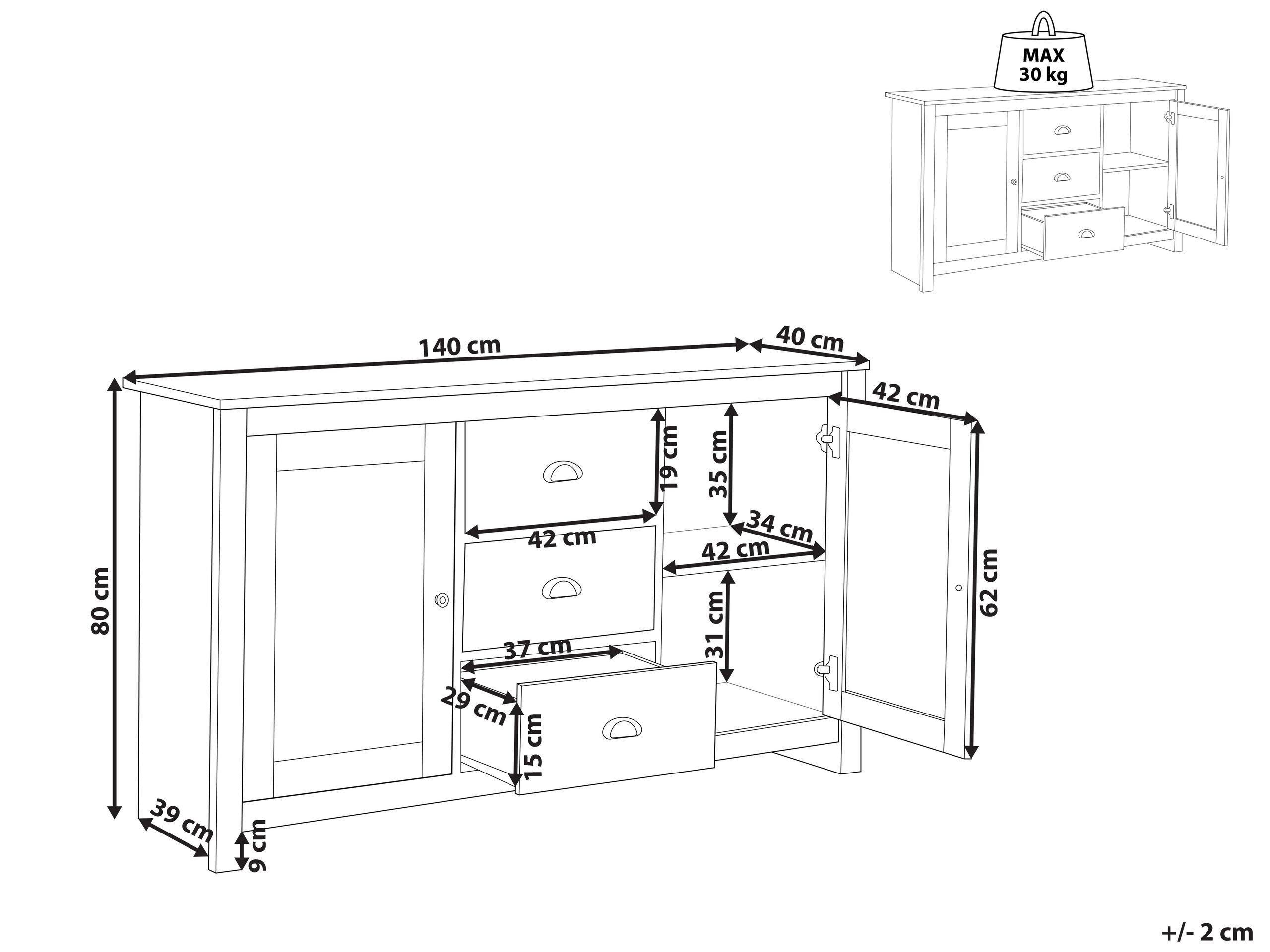 Beliani Credenza a 2 ante en Pannello di fibre (LDF) Retrò LANSIN  