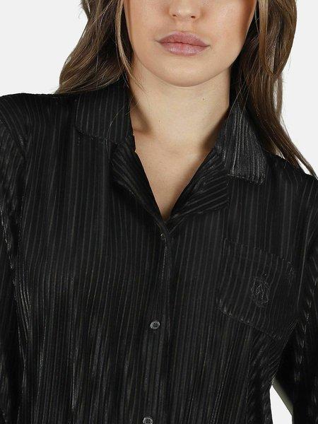 Admas Samt Pyjama Outfit Hemd Hose Elegant Stripes  