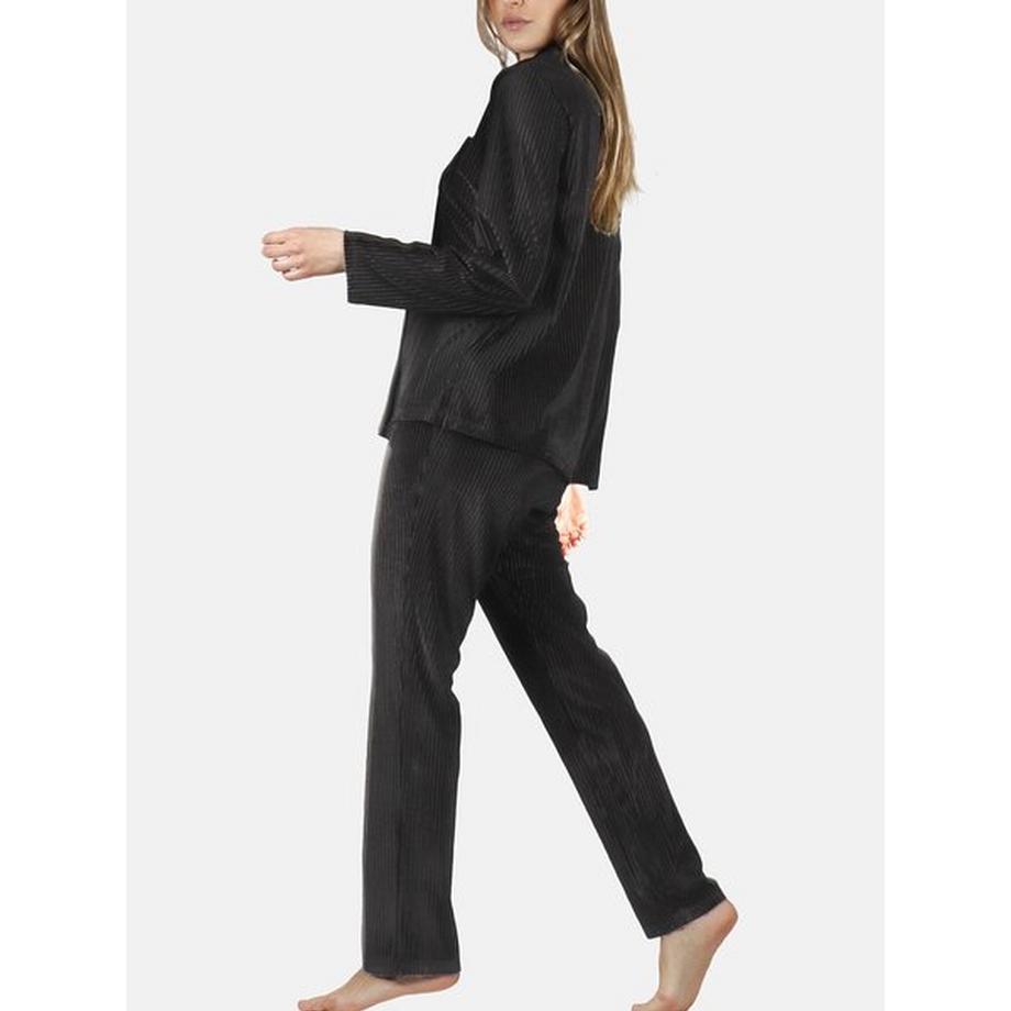 Admas Samt Pyjama Outfit Hemd Hose Elegant Stripes  