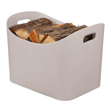 Hellgrauer Holzkorb aus Kunstleder