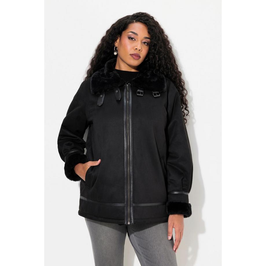 Ulla Popken Aviator Jacke Shearling Lammfelloptik Kragen  