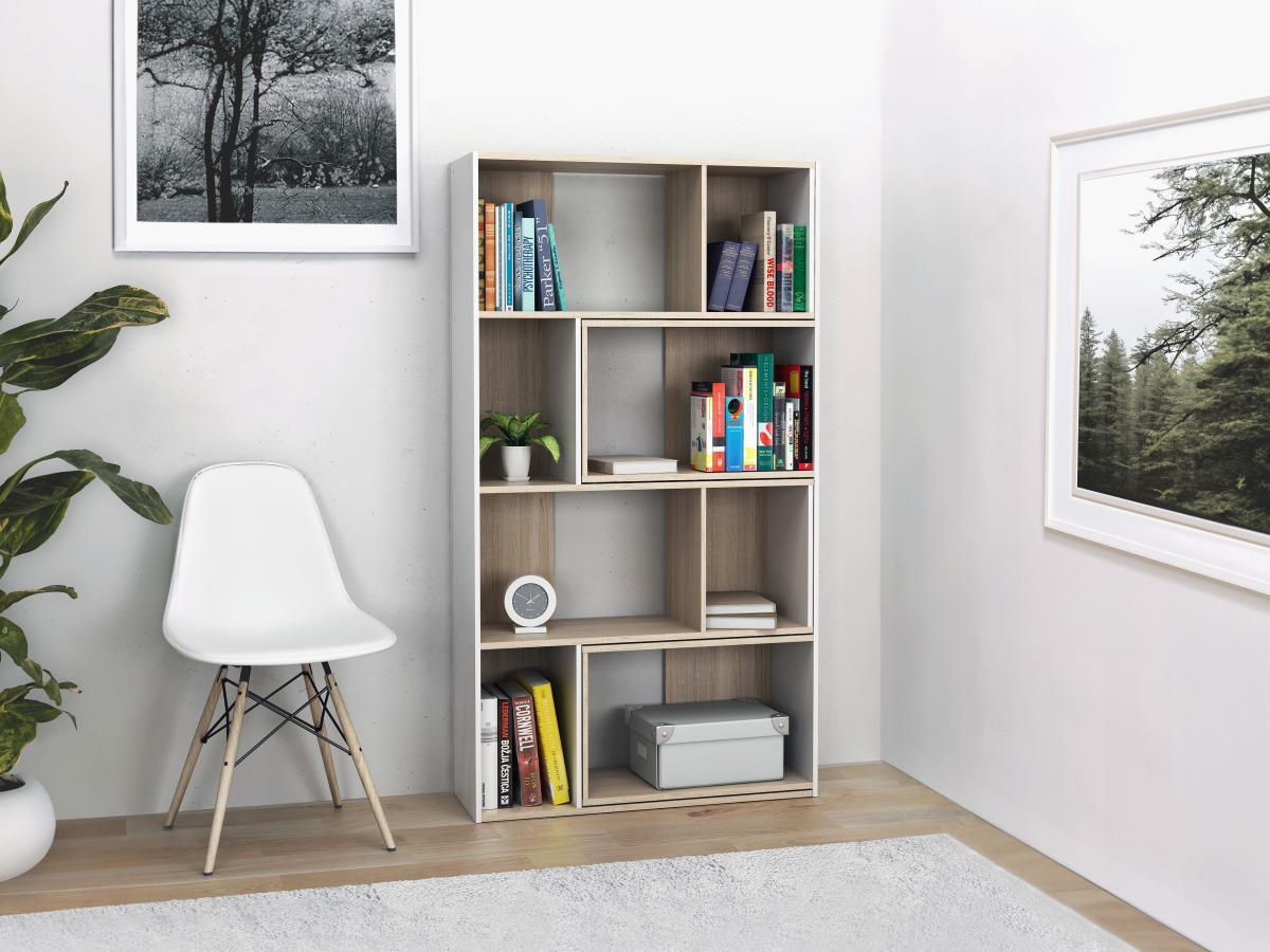 Vente-unique  Libreria angolare modulare da 8 a 12 nicchie Naturale e Bianco - DARLENA 