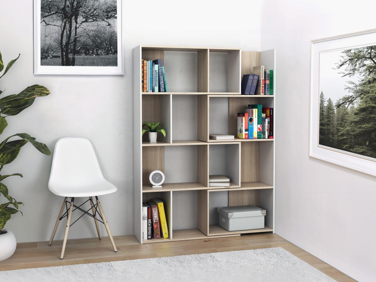 Vente-unique  Libreria angolare modulare da 8 a 12 nicchie Naturale e Bianco - DARLENA 