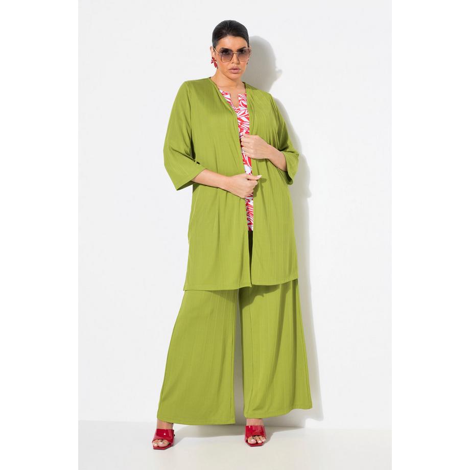 Ulla Popken Gilet long en jersey côtelé coupe ouverte encolure en V  