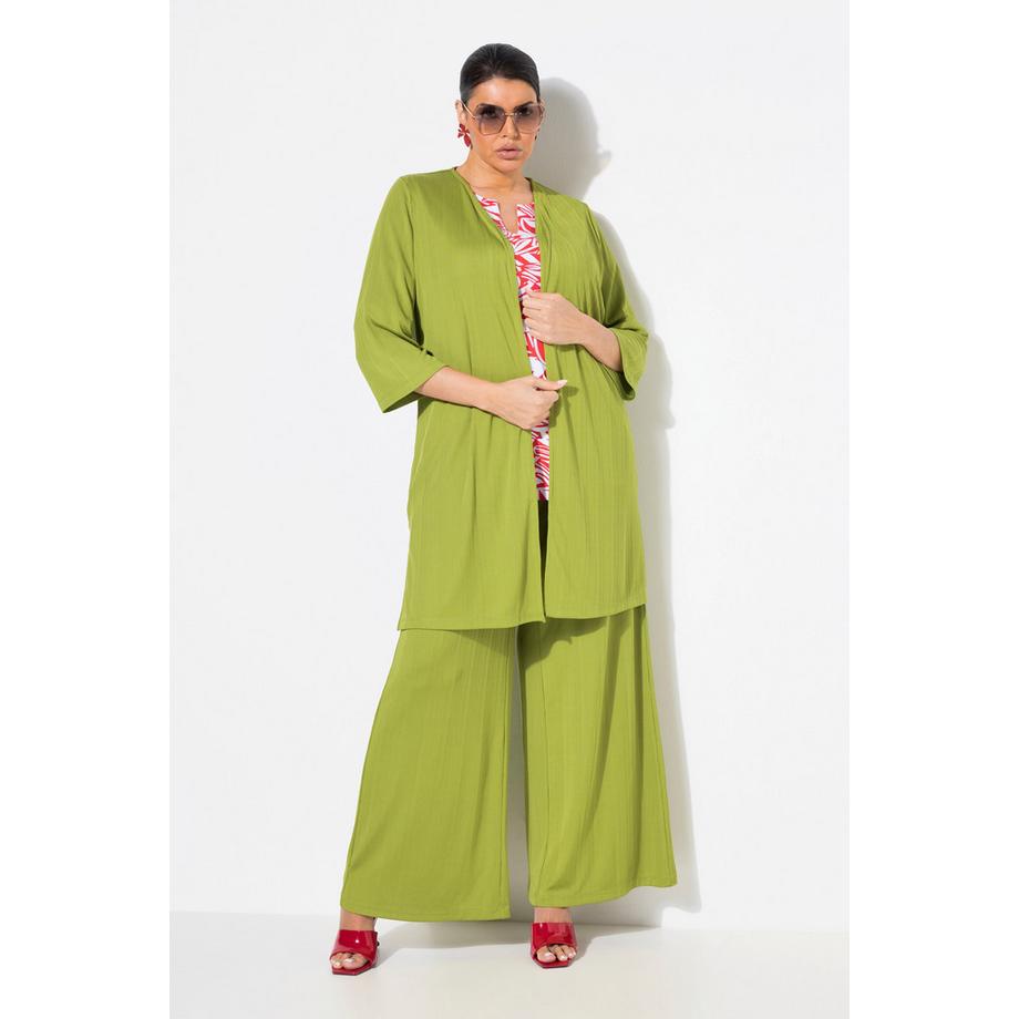 Ulla Popken Gilet long en jersey côtelé coupe ouverte encolure en V  