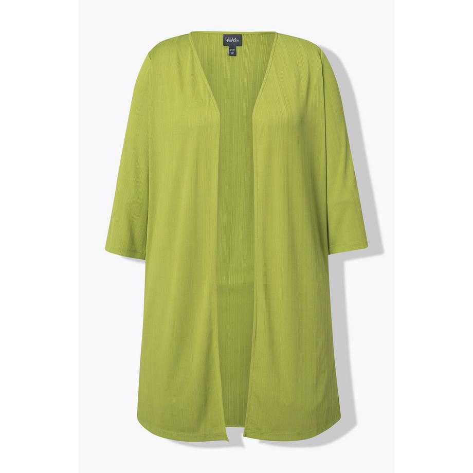 Ulla Popken Gilet long en jersey côtelé coupe ouverte encolure en V  