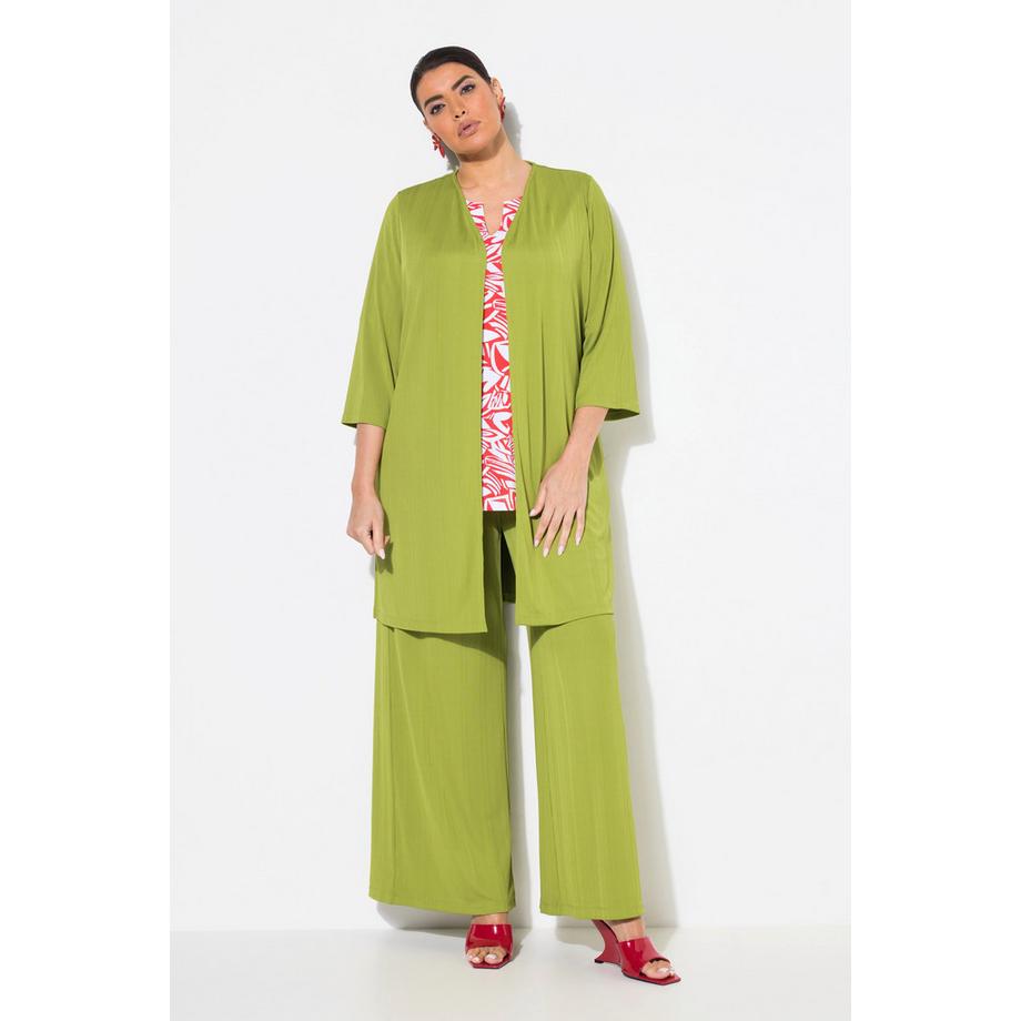 Ulla Popken Gilet long en jersey côtelé coupe ouverte encolure en V  