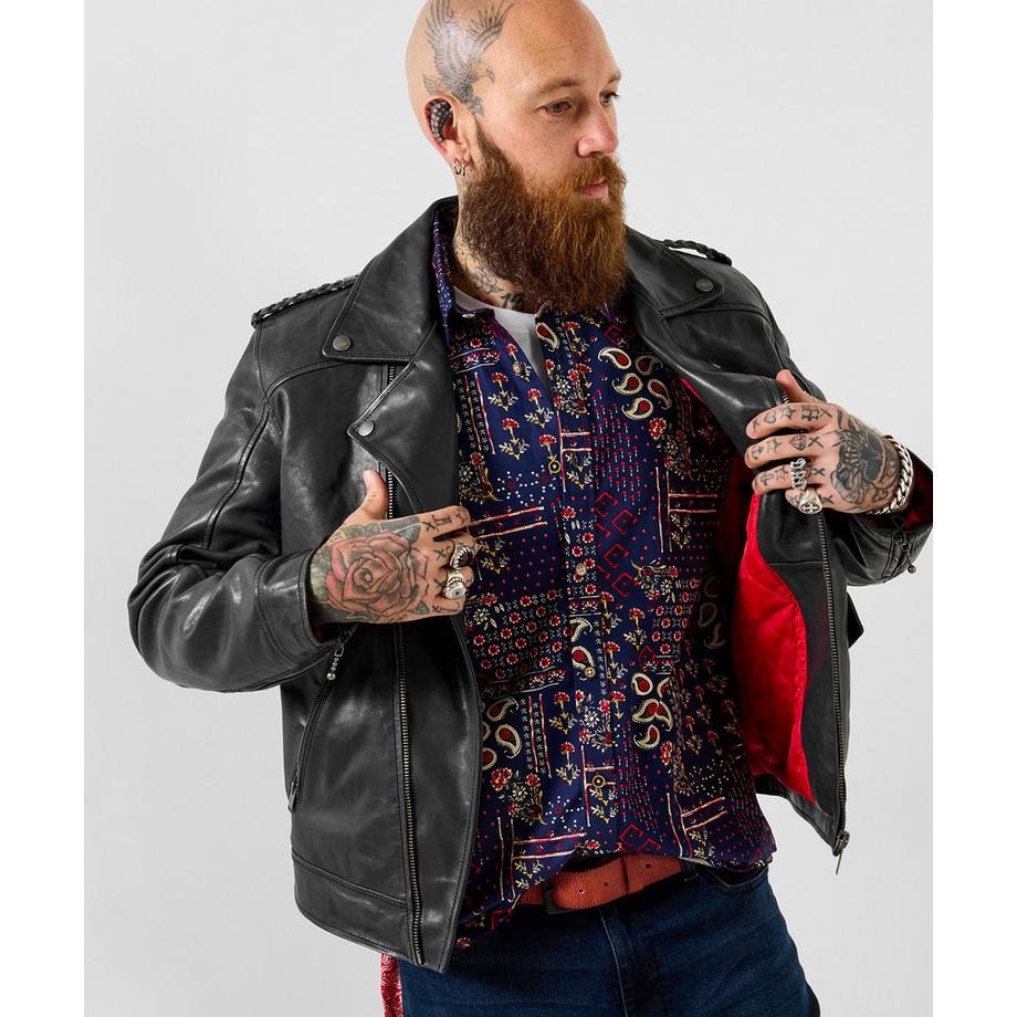 Joe Browns Lederjacke im Motorradstil aus Schafsleder  