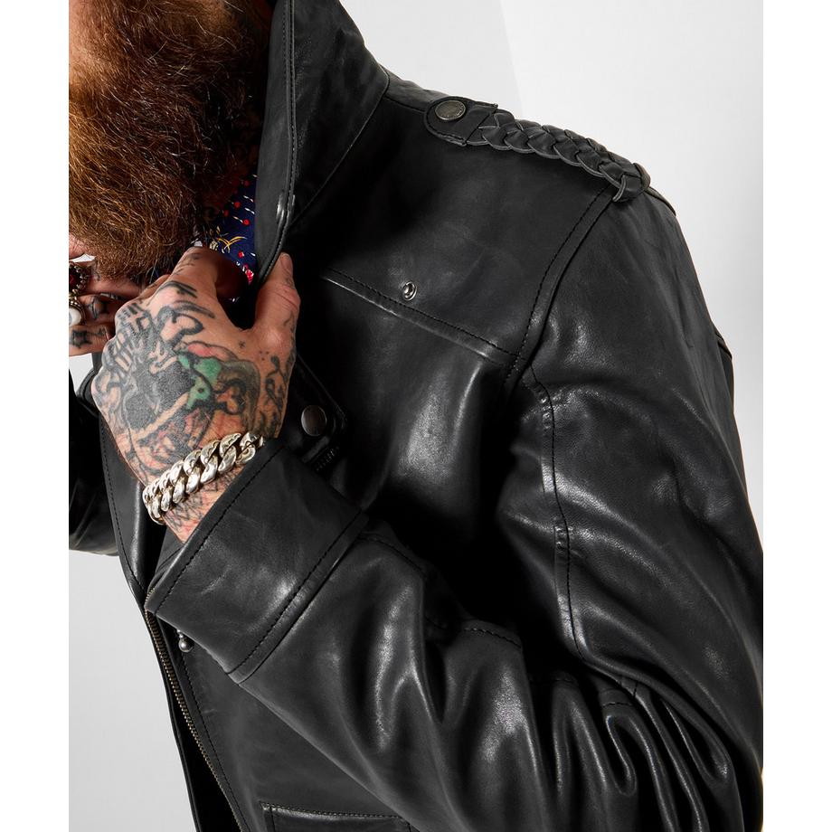 Joe Browns Lederjacke im Motorradstil aus Schafsleder  