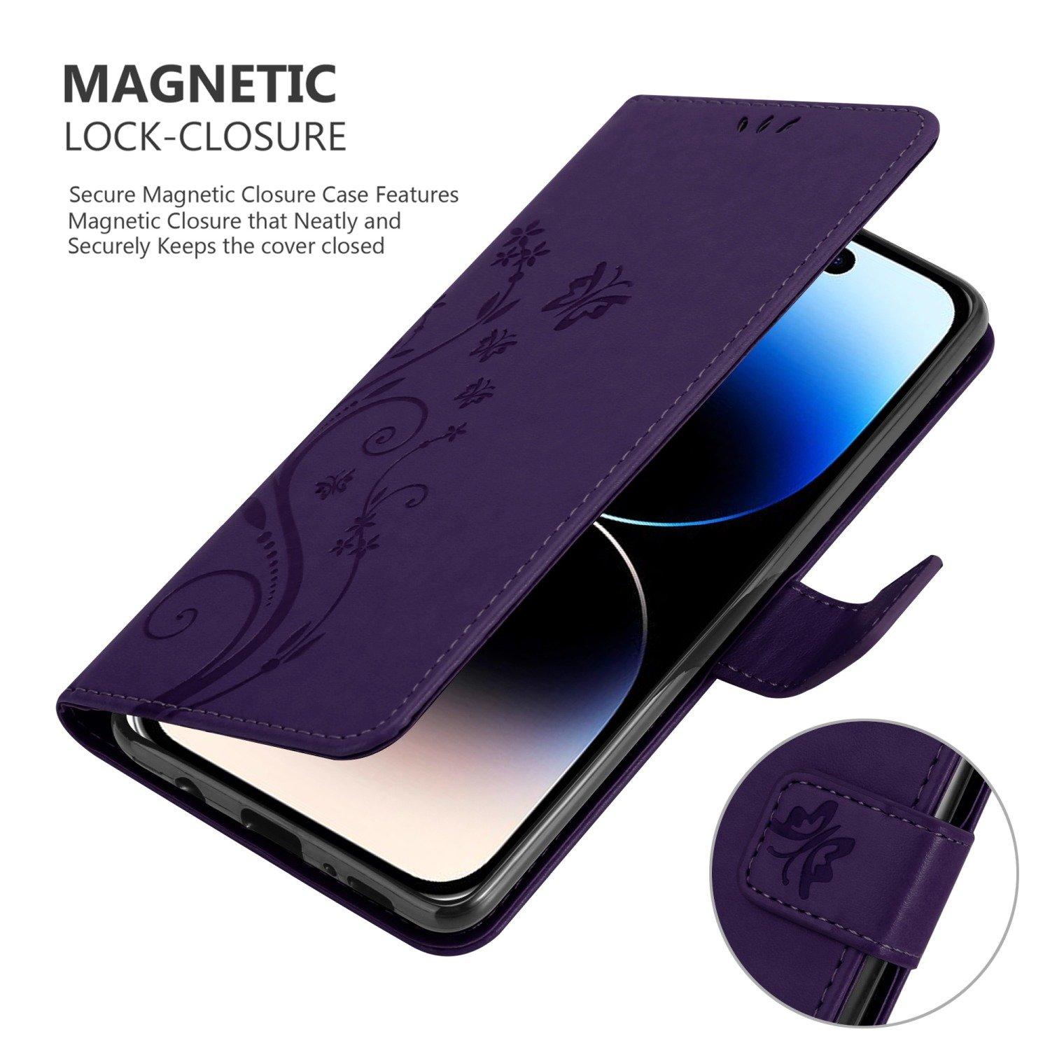 Cadorabo  Housse compatible avec Apple iPhone 14 PRO - Coque de protection au design floral avec fermeture magnétique, fonction de support et emplacements pour cartes 