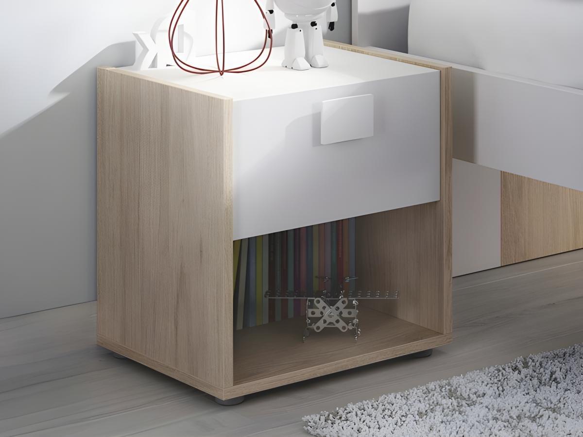 Vente-unique Comodino 1 cassetto e 1 nicchia Naturale e Bianco - Lotto di 2 - SONIA  