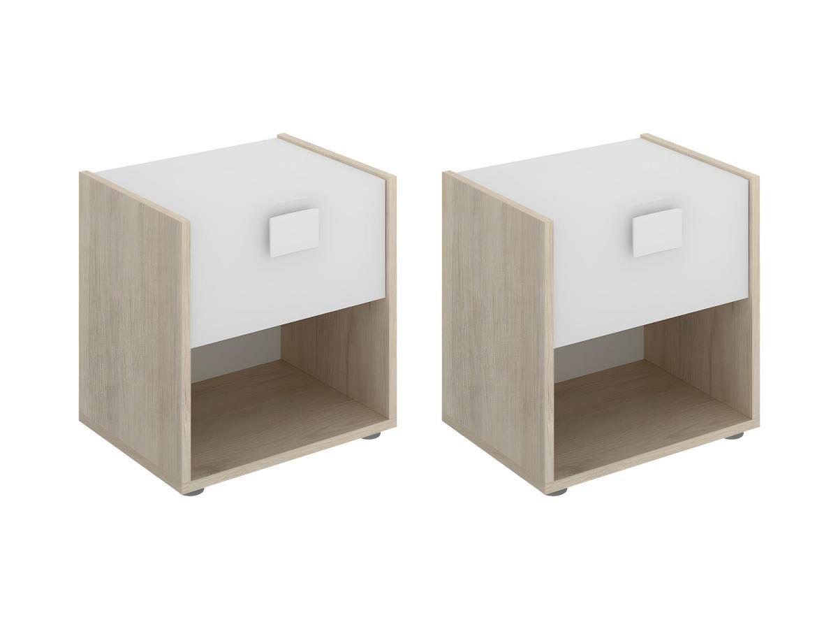 Vente-unique Lot de 2 tables de chevet 1 tiroir et 1 niche - Coloris : Naturel et blanc - SONIA  