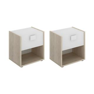 Vente-unique Lot de 2 tables de chevet 1 tiroir et 1 niche - Coloris : Naturel et blanc - SONIA  