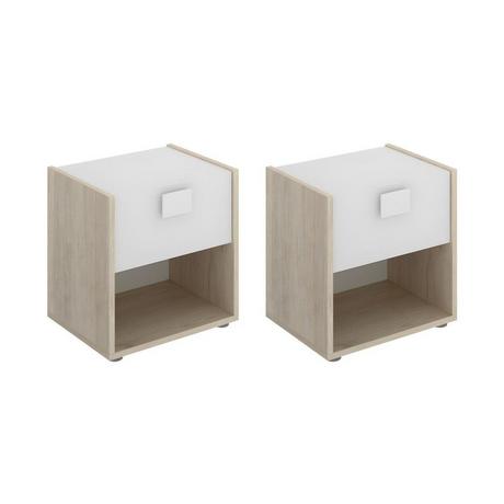 Vente-unique Lot de 2 tables de chevet 1 tiroir et 1 niche - Coloris : Naturel et blanc - SONIA  