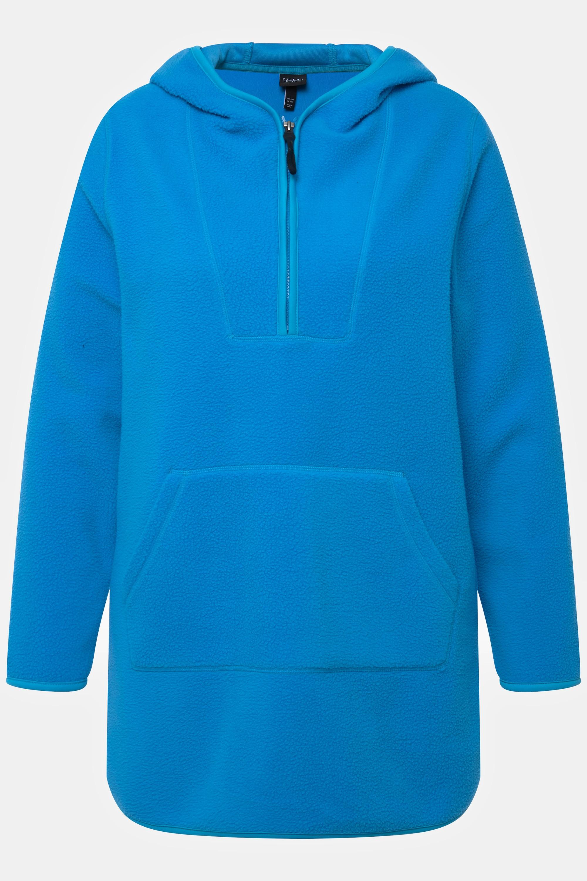 Ulla Popken  Pullover lungo di pellicciotto di pile con cappuccio, zip e maniche lunghe 