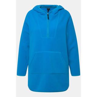 Ulla Popken  Pullover lungo di pellicciotto di pile con cappuccio, zip e maniche lunghe 