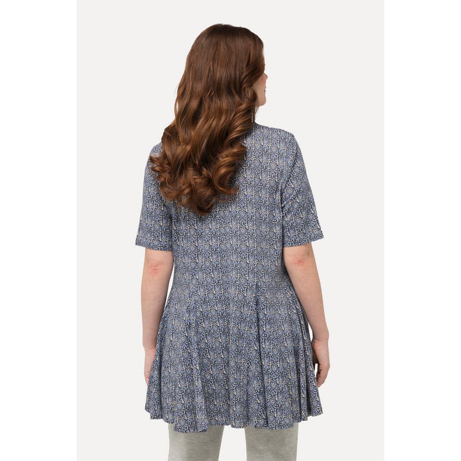 Ulla Popken Longshirt Godetfalten Tunika-Ausschnitt Halbarm  