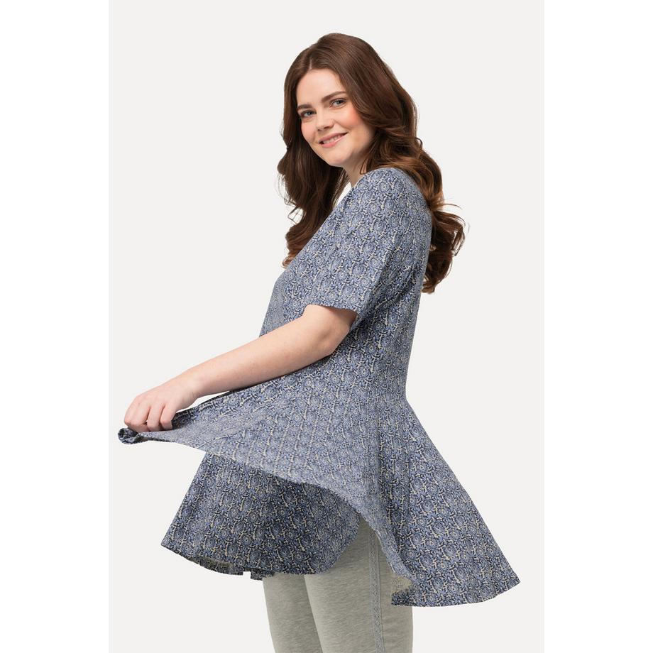 Ulla Popken Longshirt Godetfalten Tunika-Ausschnitt Halbarm  