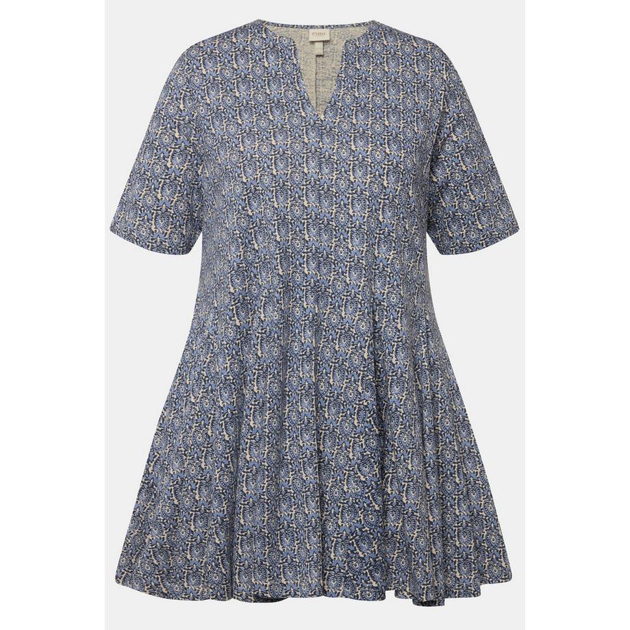 Ulla Popken Longshirt Godetfalten Tunika-Ausschnitt Halbarm  