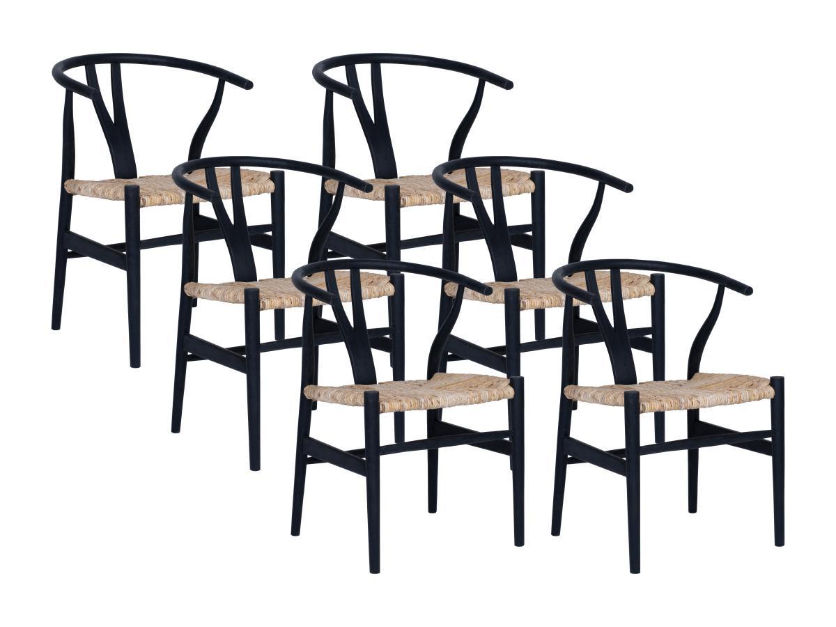 Vente-unique Lot de 6 chaises en teck et paille - Noir et Naturel - POGIANA  