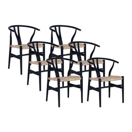 Vente-unique Lot de 6 chaises en teck et paille - Noir et Naturel - POGIANA  