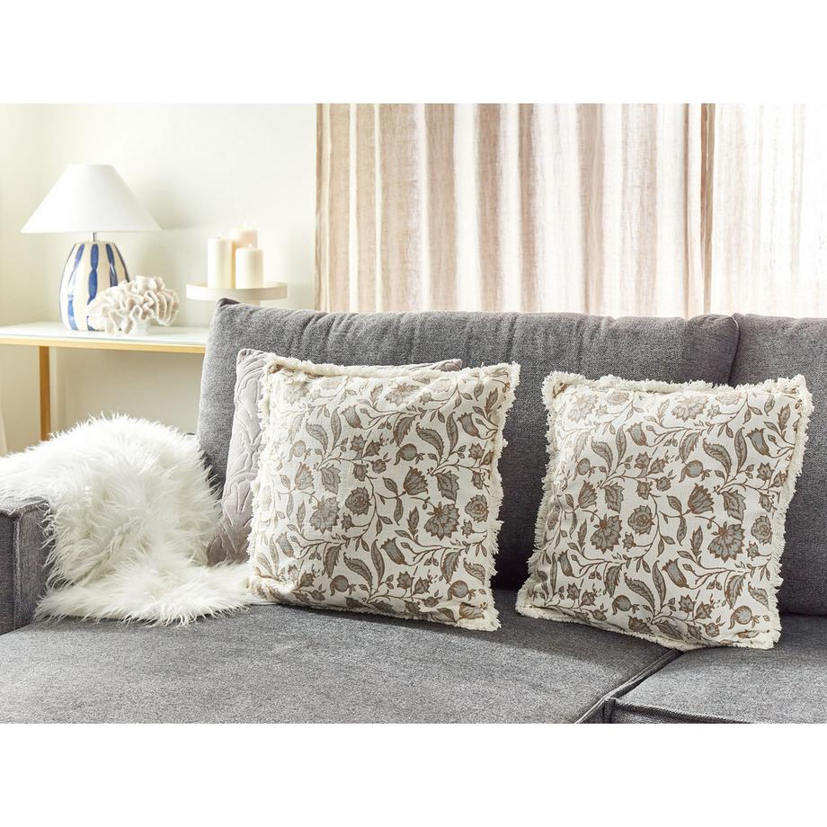 Beliani Lot de 2 coussins décoratifs en Coton Boho LIVISTONA  