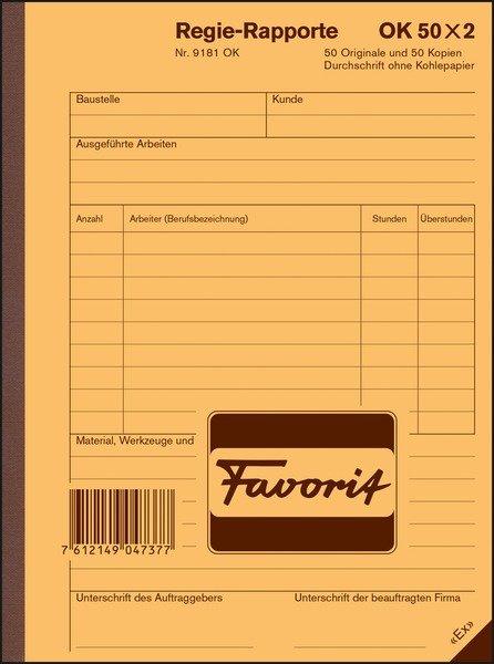 Favorit FAVORIT Regie-Rapporte Deutsch A5 9181 OK Durchschreibepapier 50x2 Blatt  