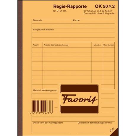 Favorit FAVORIT Regie-Rapporte Deutsch A5 9181 OK Durchschreibepapier 50x2 Blatt  