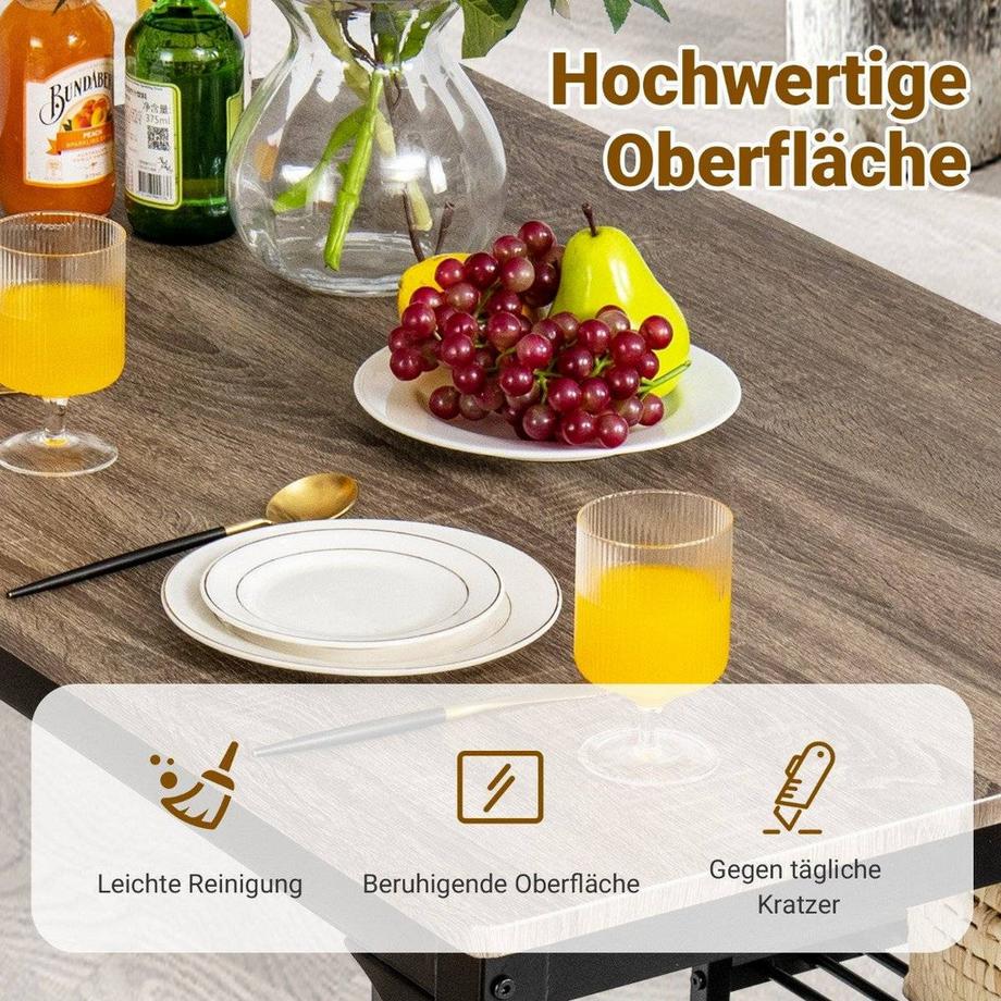 Northix  4-teiliges Esstisch Set Küchentisch mit 2 Stühlen & 1 Bank & Regal Industrie Essgruppe Grau 