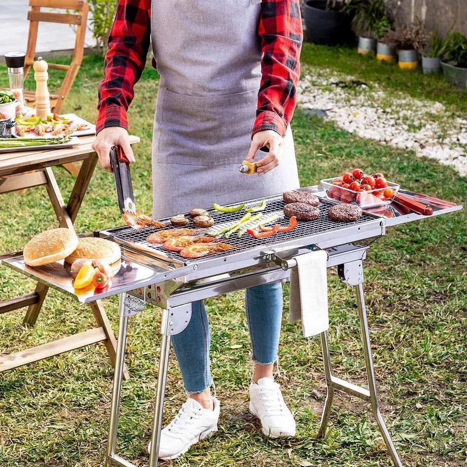 InnovaGoods  Tragbarer Holzkohlegrill – zusammenklappbar – Edelstahl 