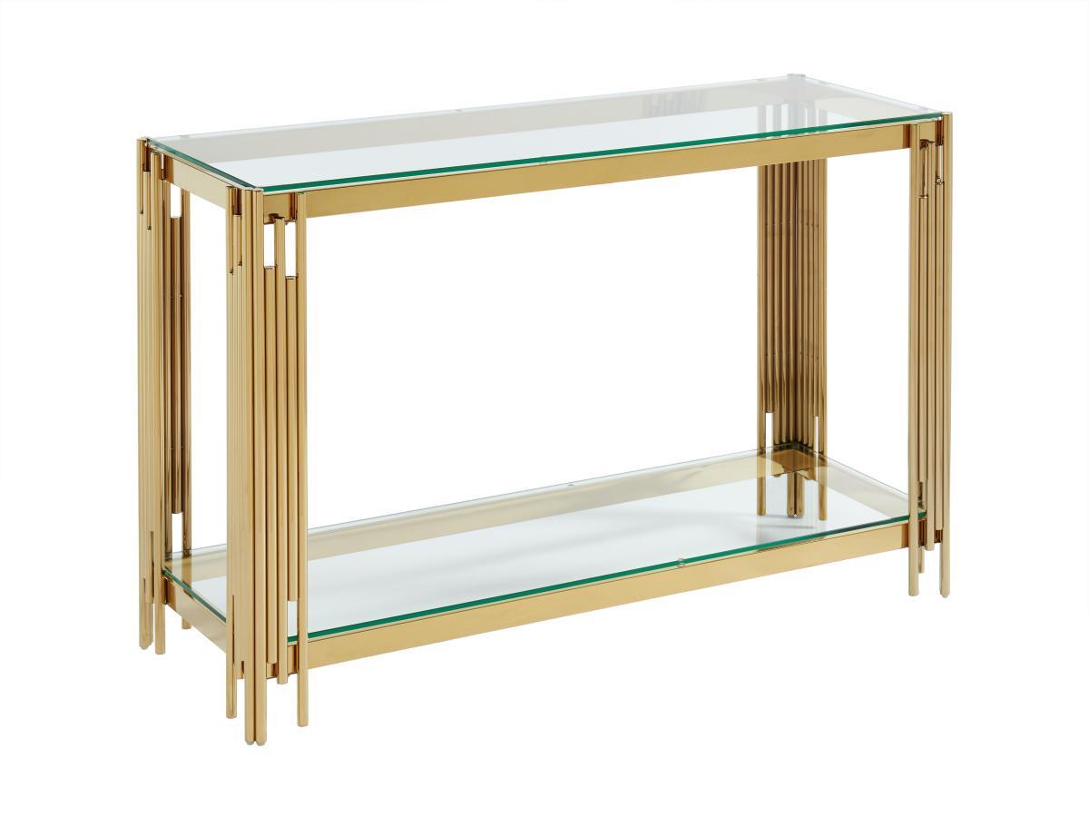 PASCAL MORABITO Console avec 1 étagère en verre trempé et acier inoxydable - Doré - NOMELANO de Pascal MORABITO  