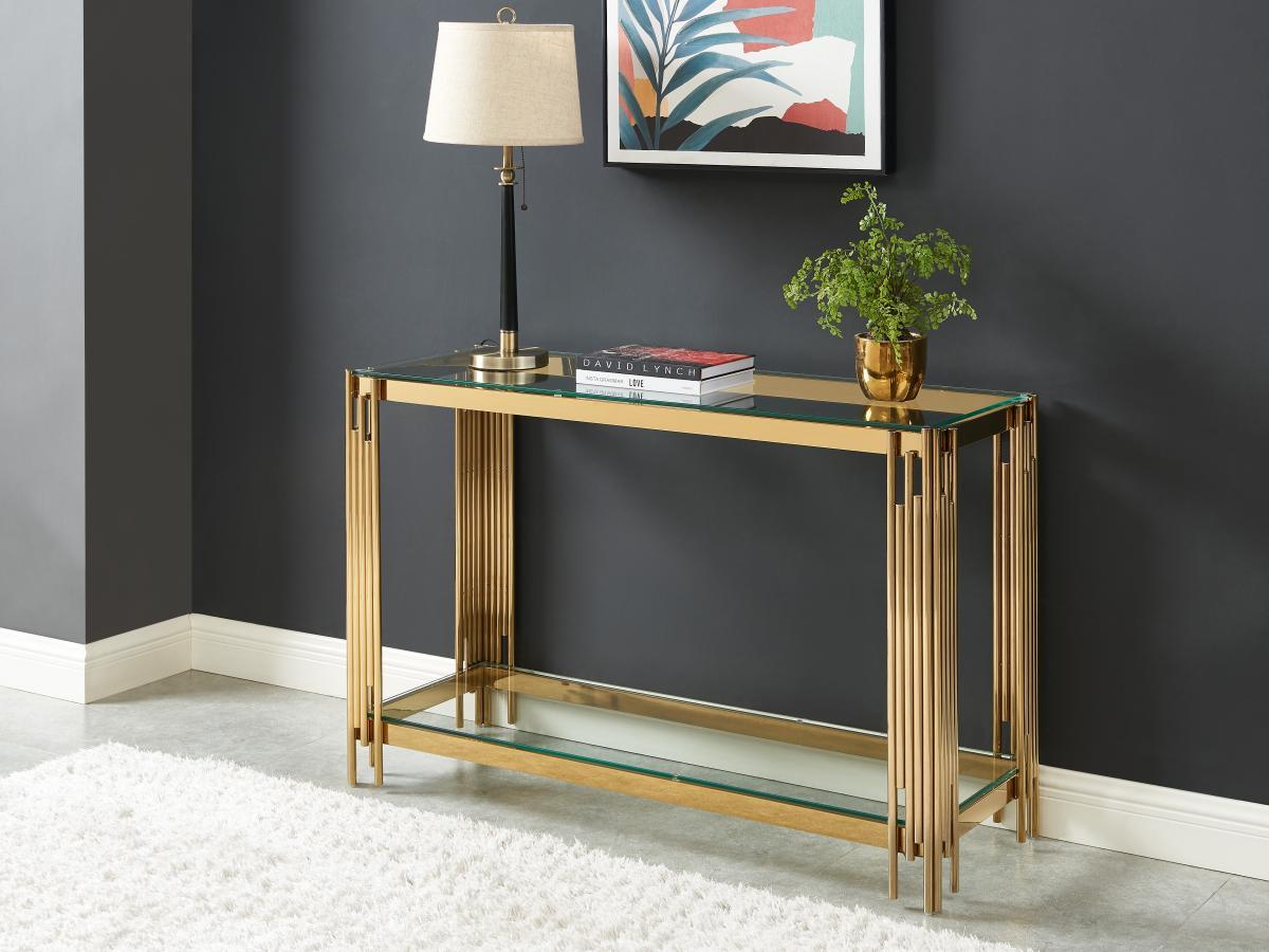 PASCAL MORABITO Console avec 1 étagère en verre trempé et acier inoxydable - Doré - NOMELANO de Pascal MORABITO  