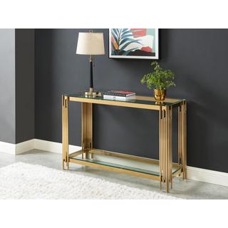 PASCAL MORABITO Console avec 1 étagère en verre trempé et acier inoxydable - Doré - NOMELANO de Pascal MORABITO  