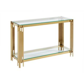 PASCAL MORABITO Console avec 1 étagère en verre trempé et acier inoxydable - Doré - NOMELANO de Pascal MORABITO  